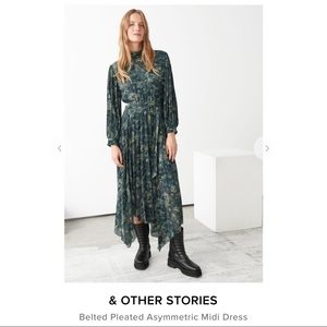 & Other Stories Belted Pleated Asymmetric Midi Dress